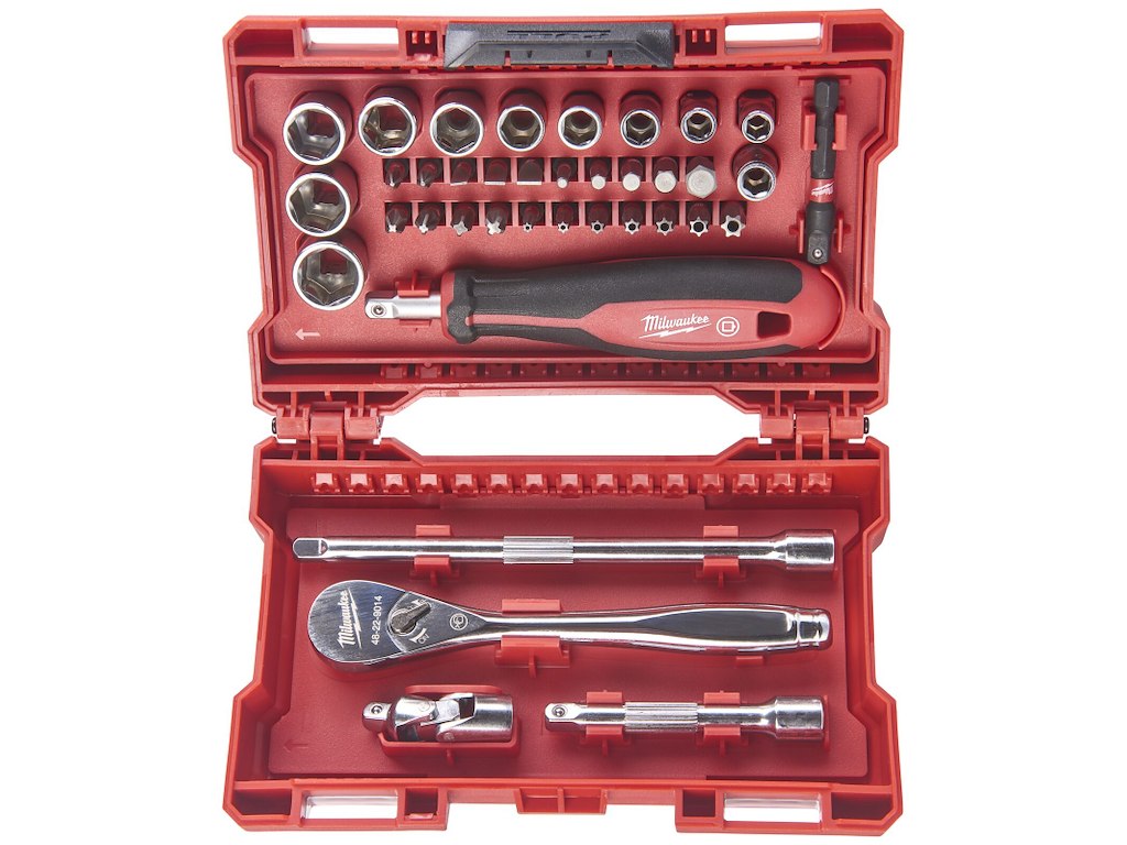 Bit-/topnøglesæt 1/4" m/skralde, 38 dele Milwaukee