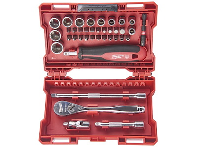 Bit-/topnøglesæt 1/4" m/skralde, 38 dele Milwaukee