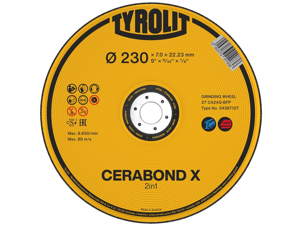 Tyrolit Skrubskive Cerabond X 27E ø230×7 CA24Q-BFP Premium