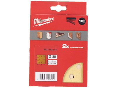 Slibepapir HP 115×107mm m/10 huller K80, 10stk Milwaukee