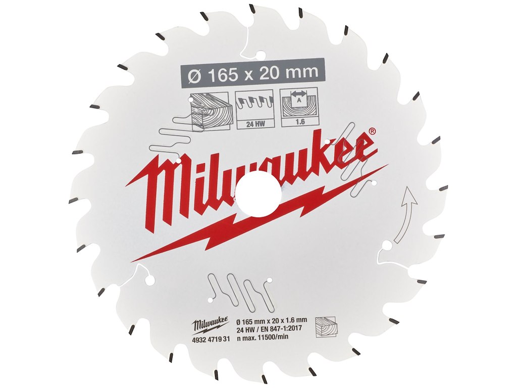 Rundsavklinge PW 165×20×1,6mm 24ATB Milwaukee