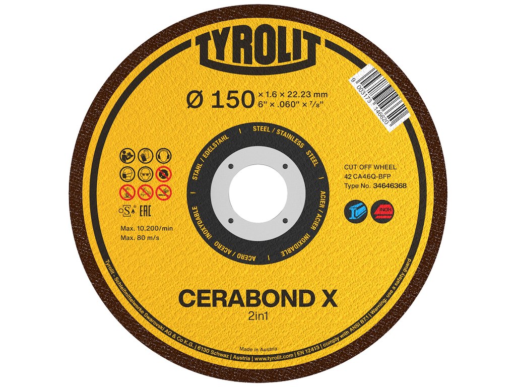 Tyrolit Skæreskive Cerabond X Premium ø150×1,6 CA46Q-BFP