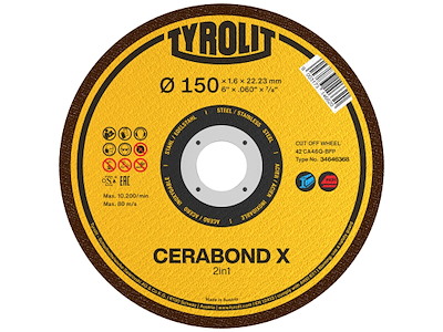 Tyrolit Skæreskive Cerabond X Premium ø150×1,6 CA46Q-BFP