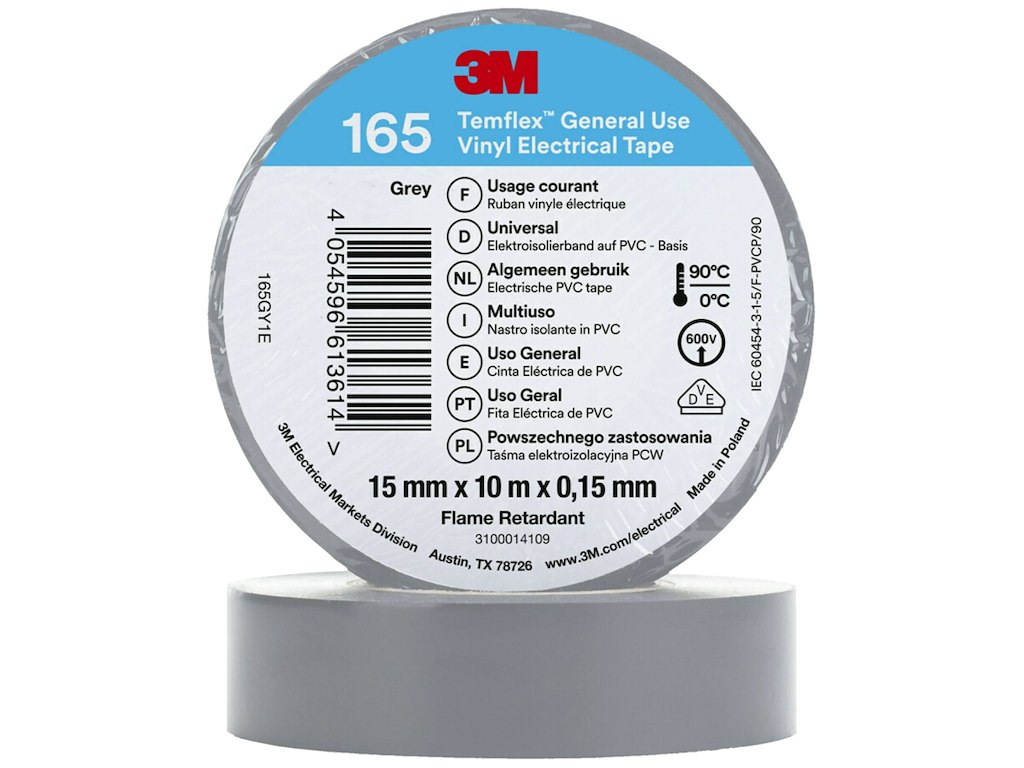 3M Temflex 165 el-vinyltape 15mm×10m grå