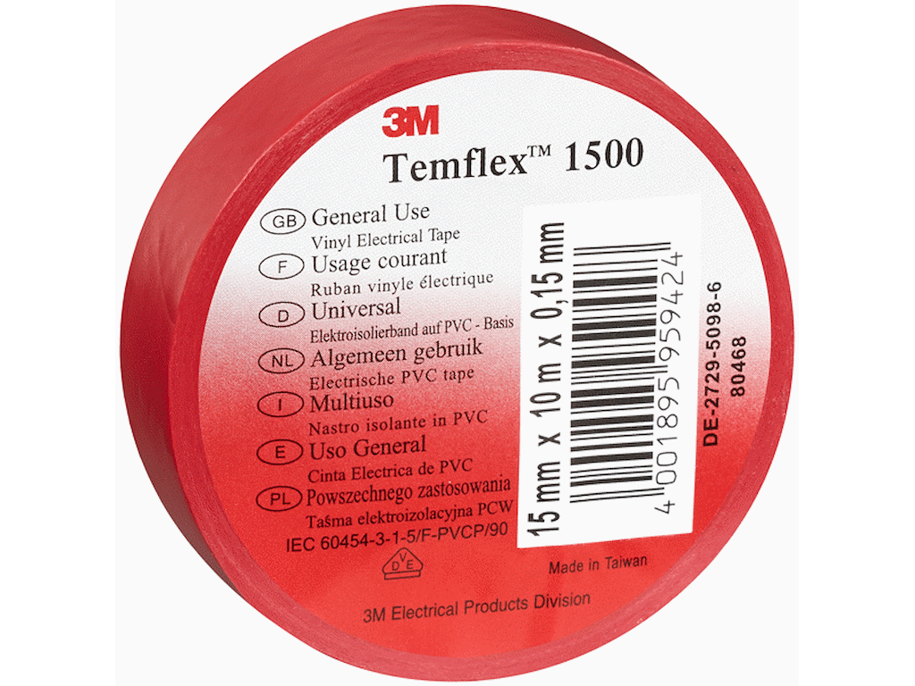 Temflex 1500 eltape 15mm×10m rød 3M