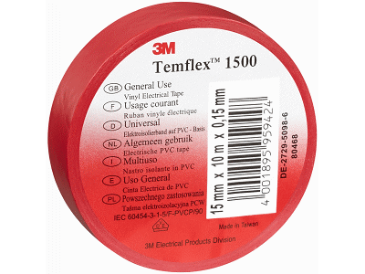 Temflex 1500 eltape 15mm×10m rød 3M