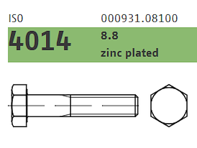 Stålbolt M10×100 8.8 FZB ISO4014