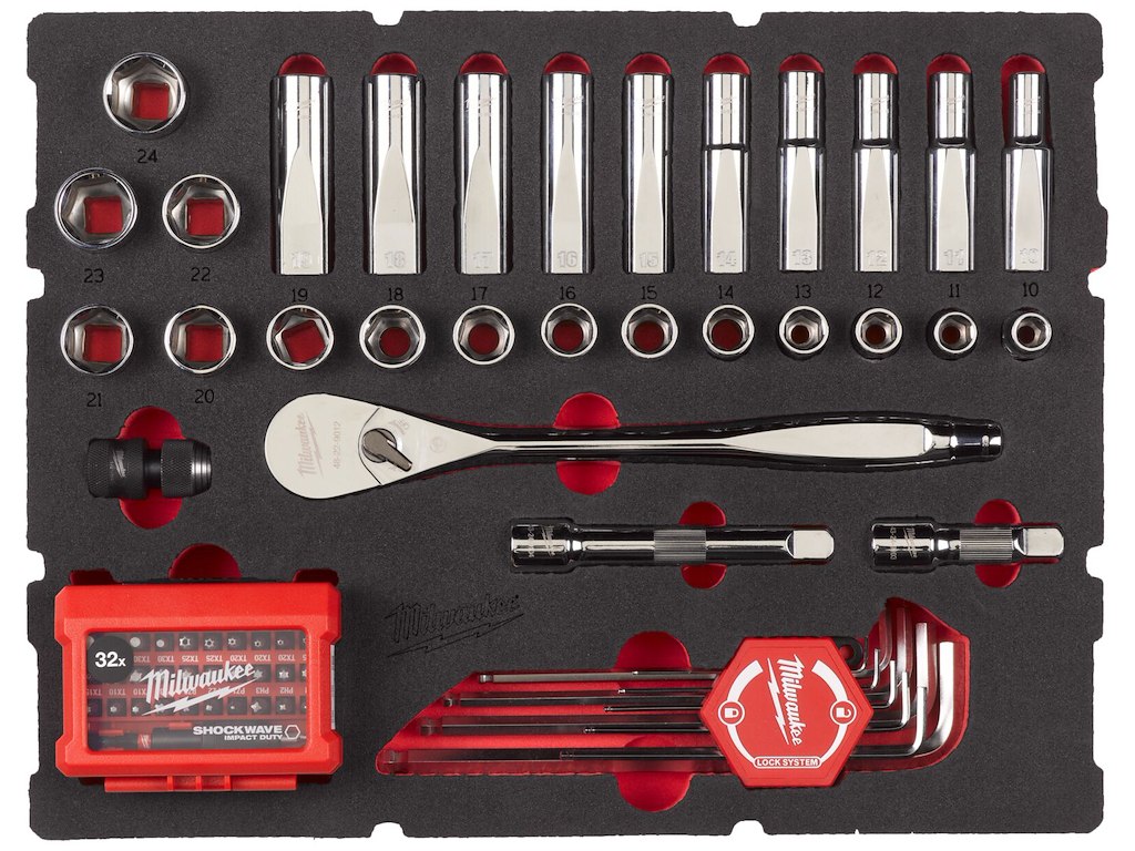 Skumindsats m/1/2" topnøgler mv., Milwaukee Packout