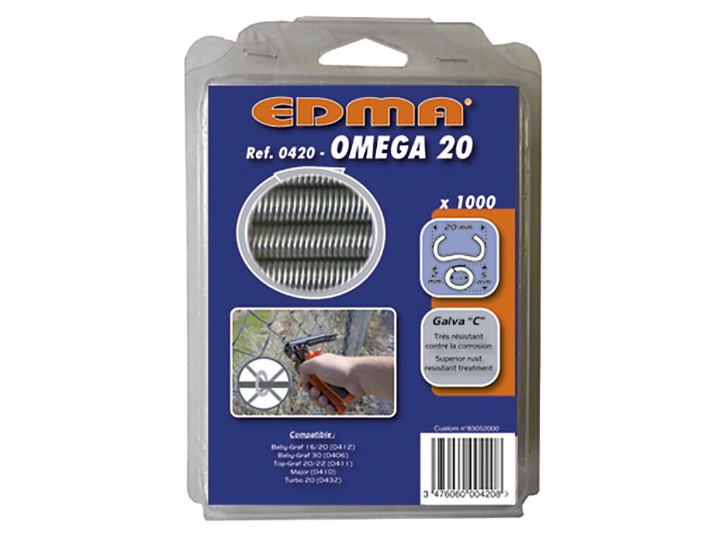 EDMA Clips Omega 20 galv. 1000 stk