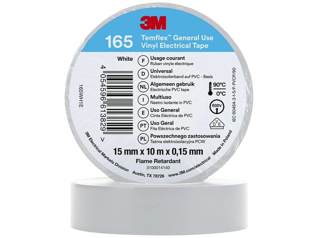 3M Temflex 165 el-vinyltape 15mm×10m hvid