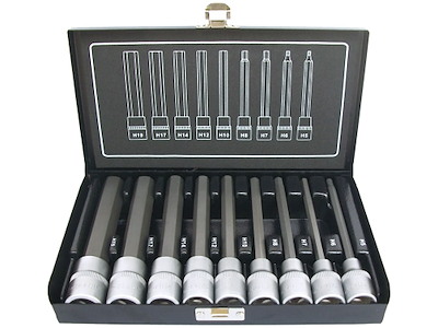 Stifttopsæt 1/2" lang Hex 5-19mm, 9 dele Bato