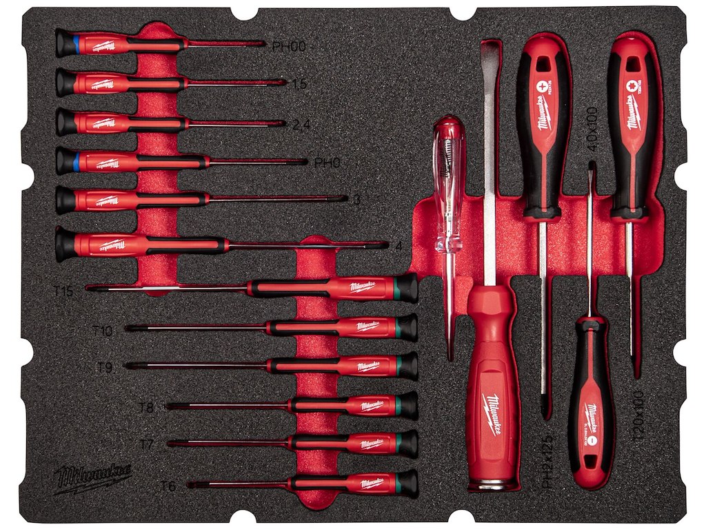Skumindsats m/17 præcisions-skruetrækkere, Milwaukee Packout