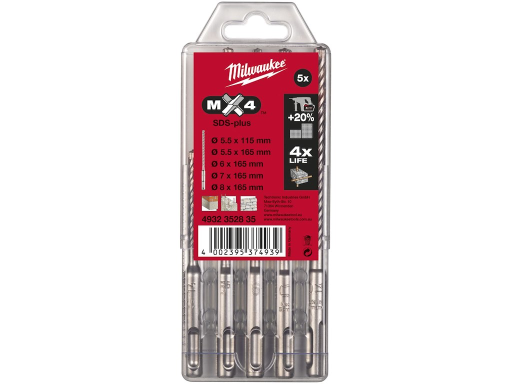Hammerborsæt SDS+ MX4 5/6×105mm+6/8/10×165mm 5 stk Milwaukee