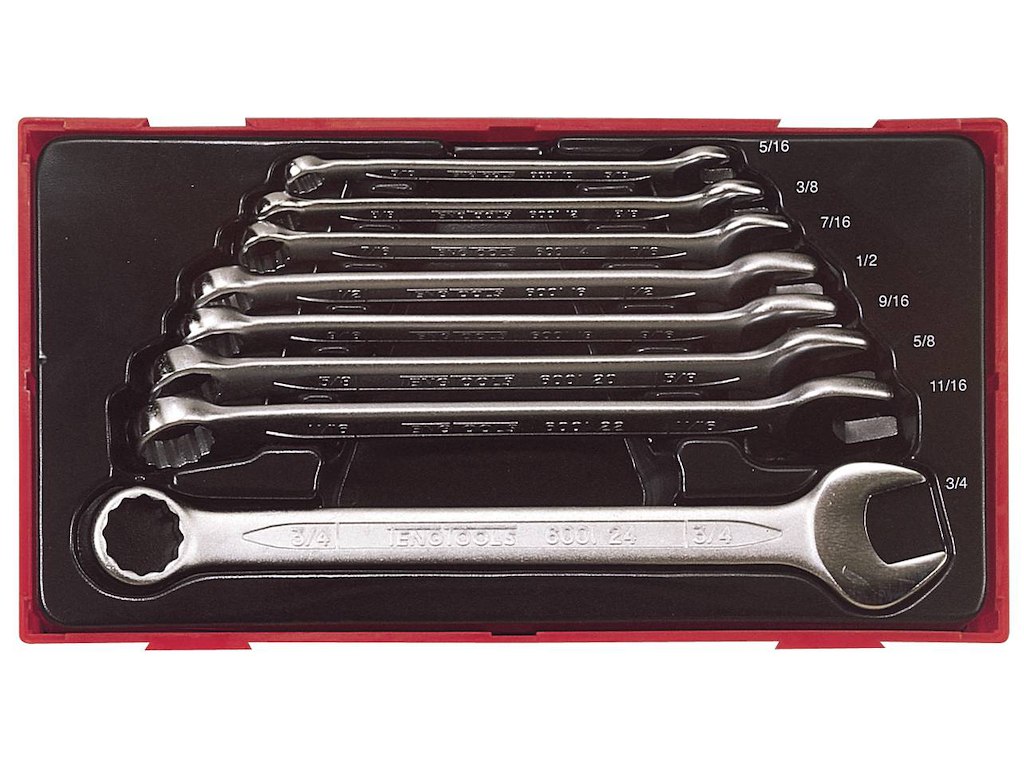TengTools Ringgaffelnøglesæt tomme 5/16"-3/4" m/8 dele