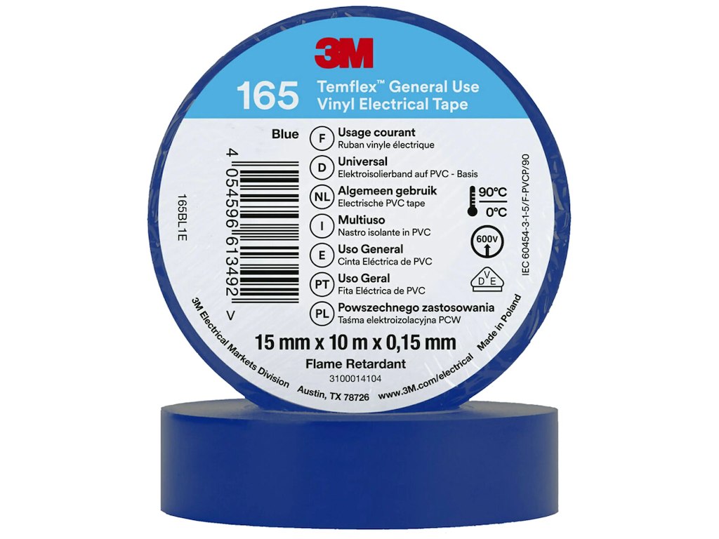 3M Temflex 165 el-vinyltape 15mm×10m blå