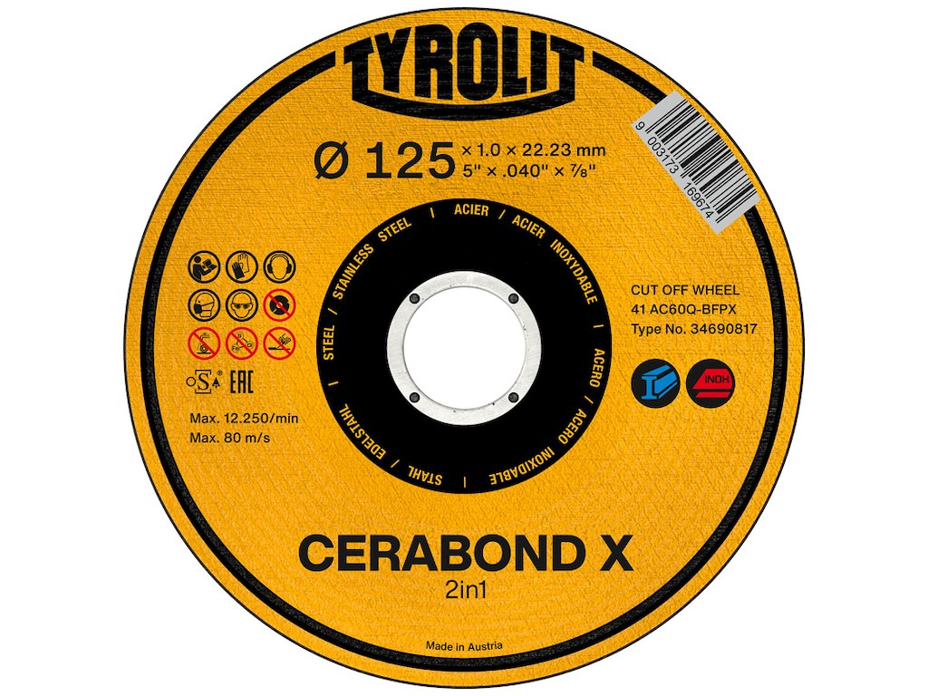 Tyrolit Skæreskive Cerabond X Premium ø125×1 CA60Q-BFPX