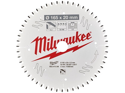 Rundsavklinge PAlu 165×20×2,2mm 52TF neg Milwaukee