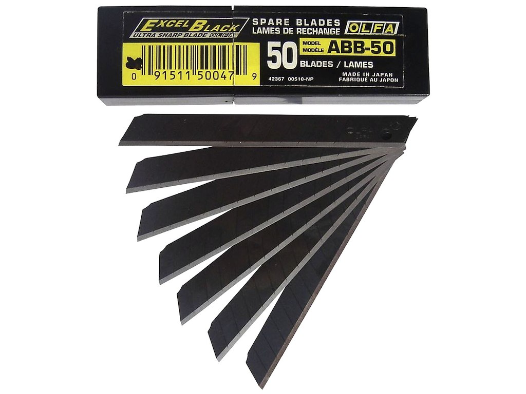 Olfa bræk-af knivblade 9mm sorte ABB-50, pk/50stk