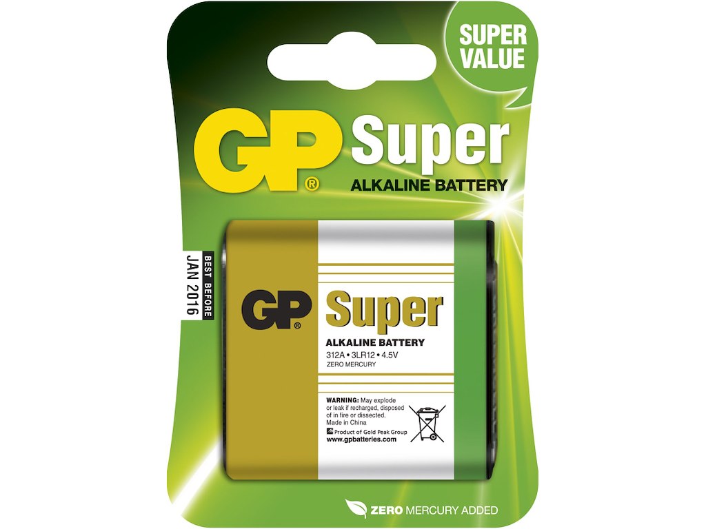 Batteri Super Alkaline 312A/3LR12 4,5V GP