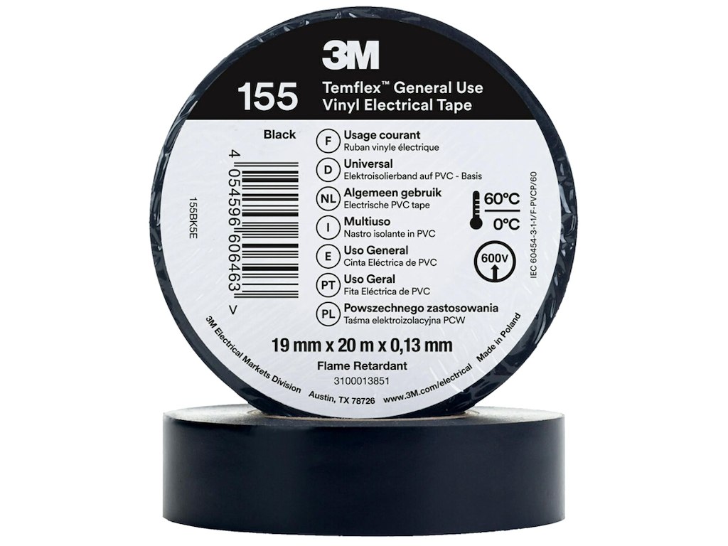 Temflex 155 el-vinyltape 19mm×20m sort 3M