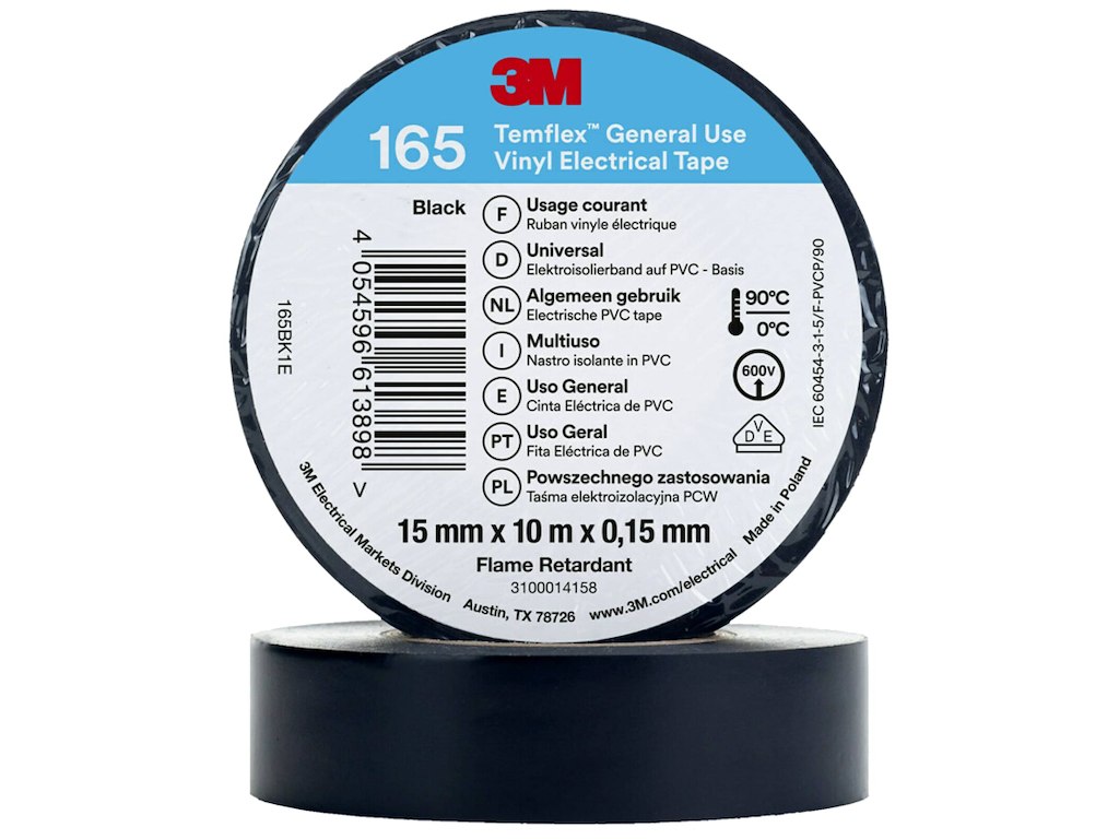 3M Temflex 165 el-vinyltape 15mm×10m sort