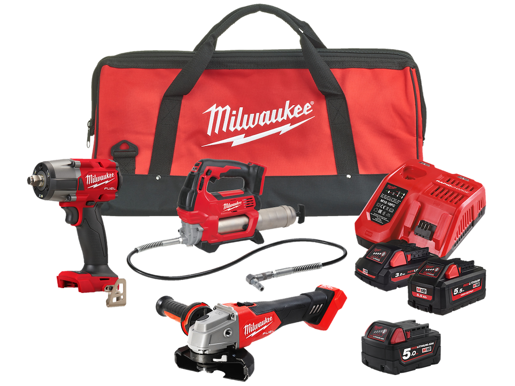 Powerpack FPP3SED med 3 værktøjer, lader og 3 batterier Milwaukee