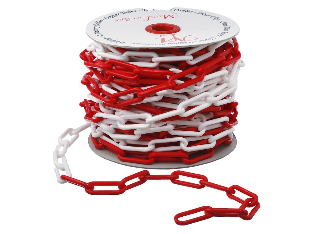 Afspærringskæde rød/hvid plast 8mm pr. mtr.