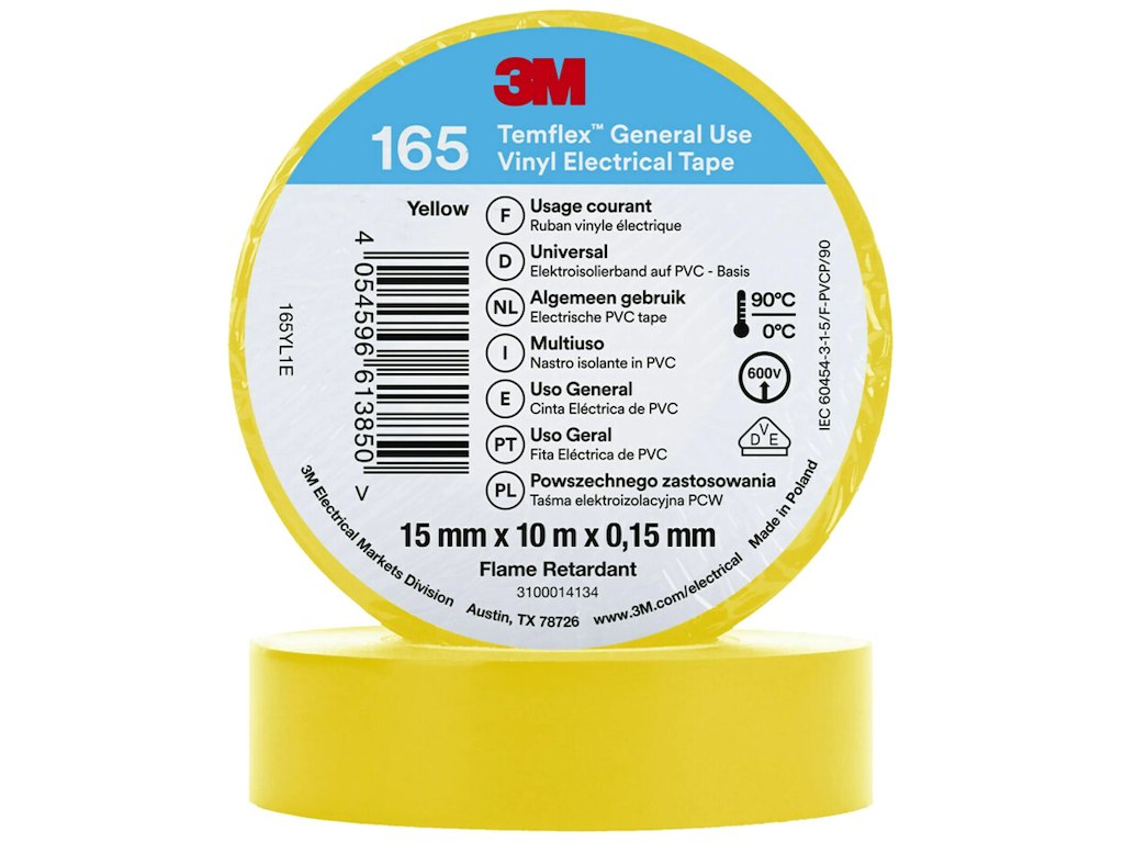 3M Temflex 165 el-vinyltape 15mm×10m gul