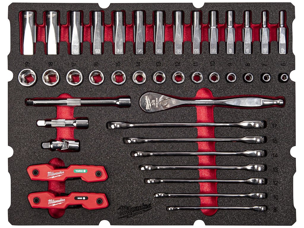 Skumindsats, 3/8" topnøgler mv., Milwaukee Packout