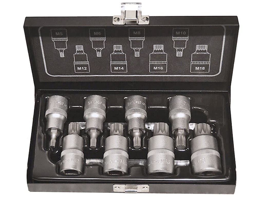 Stifttopsæt 1/2" XZN 5-18, 8 dele Bato