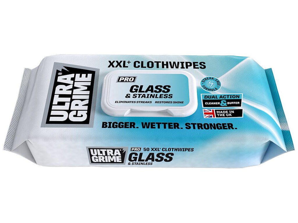UltraGrime renseservietter glas/stål 38×25cm 50stk
